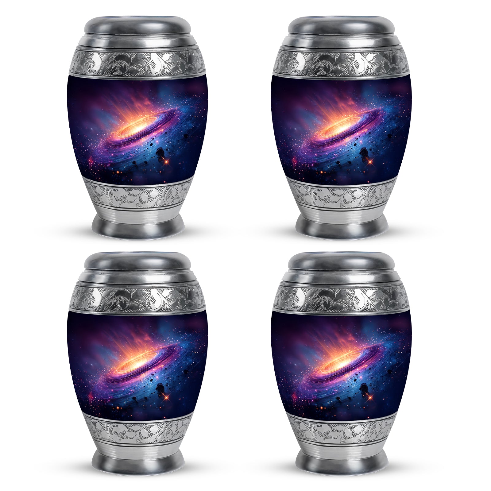 Misty Blue Galaxy Cremation Urn urn with complimentary velvet bag - regal galaxy design with crown-inspired accents - 10 inch aluminum urn for cremated remains