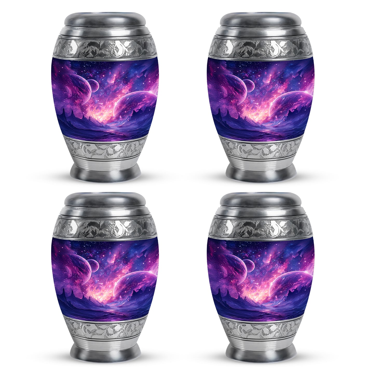 Dusty Blue Galaxy Cremation Urn urn with complimentary velvet bag - regal galaxy design with crown-inspired accents - 10 inch aluminum urn for cremated remains