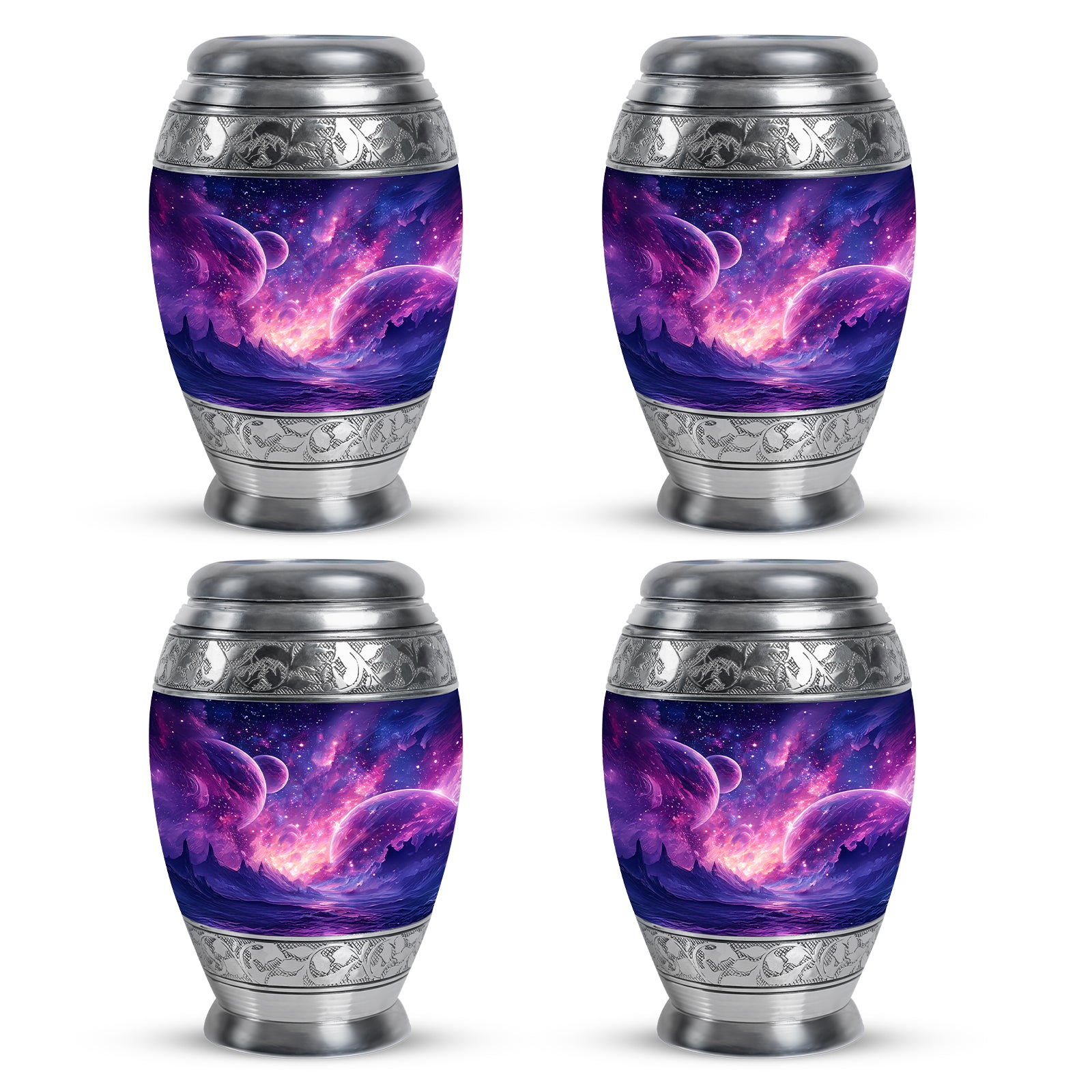 Dusty Blue Galaxy Cremation Urn urn with complimentary velvet bag - regal galaxy design with crown-inspired accents - 10 inch aluminum urn for cremated remains