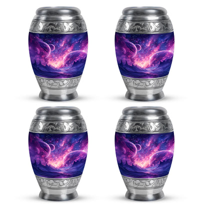 Dusty Blue Galaxy Cremation Urn urn with complimentary velvet bag - regal galaxy design with crown-inspired accents - 10 inch aluminum urn for cremated remains
