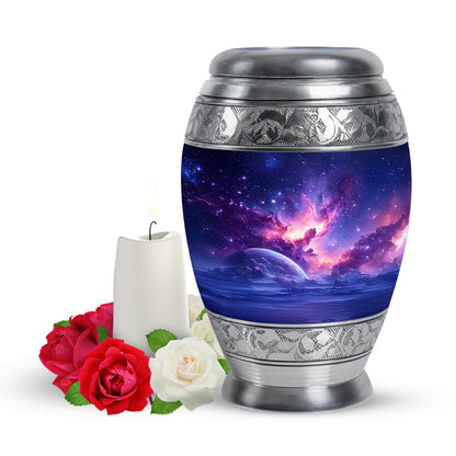 Timeless Blue Galaxy Cremation Urn for Ashes - 10-inch, 200 cu in - Yatskia