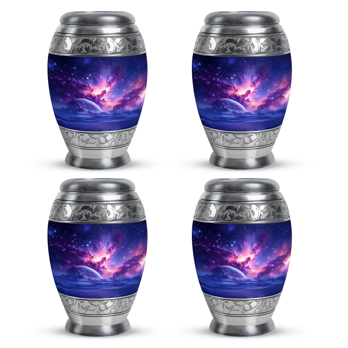 Icy Blue Galaxy Cremation Urn urn with complimentary velvet bag - regal galaxy design with crown-inspired accents - 10 inch aluminum urn for cremated remains