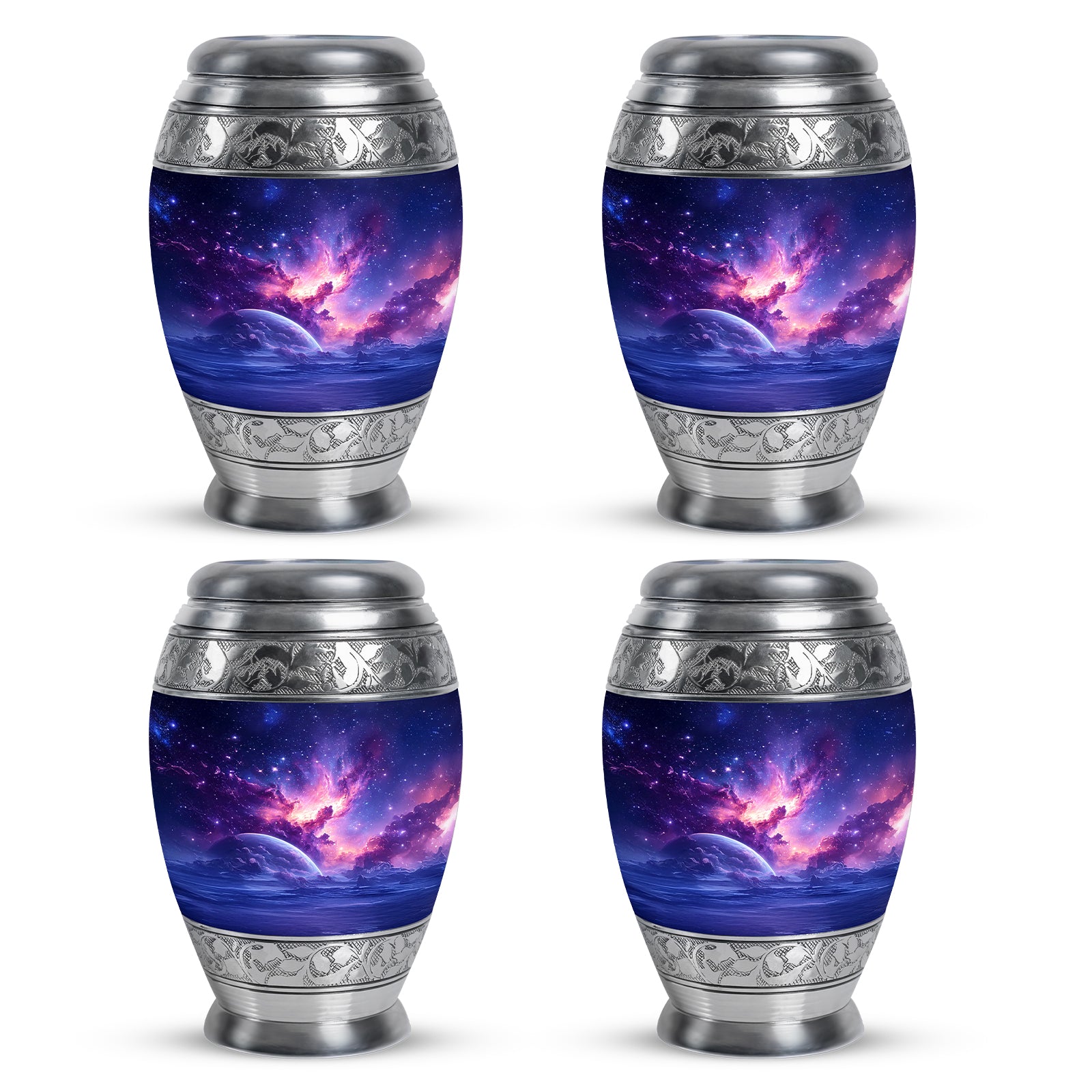Icy Blue Galaxy Cremation Urn urn with complimentary velvet bag - regal galaxy design with crown-inspired accents - 10 inch aluminum urn for cremated remains