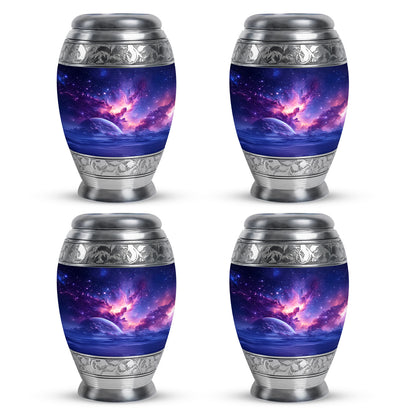 Icy Blue Galaxy Cremation Urn urn with complimentary velvet bag - regal galaxy design with crown-inspired accents - 10 inch aluminum urn for cremated remains