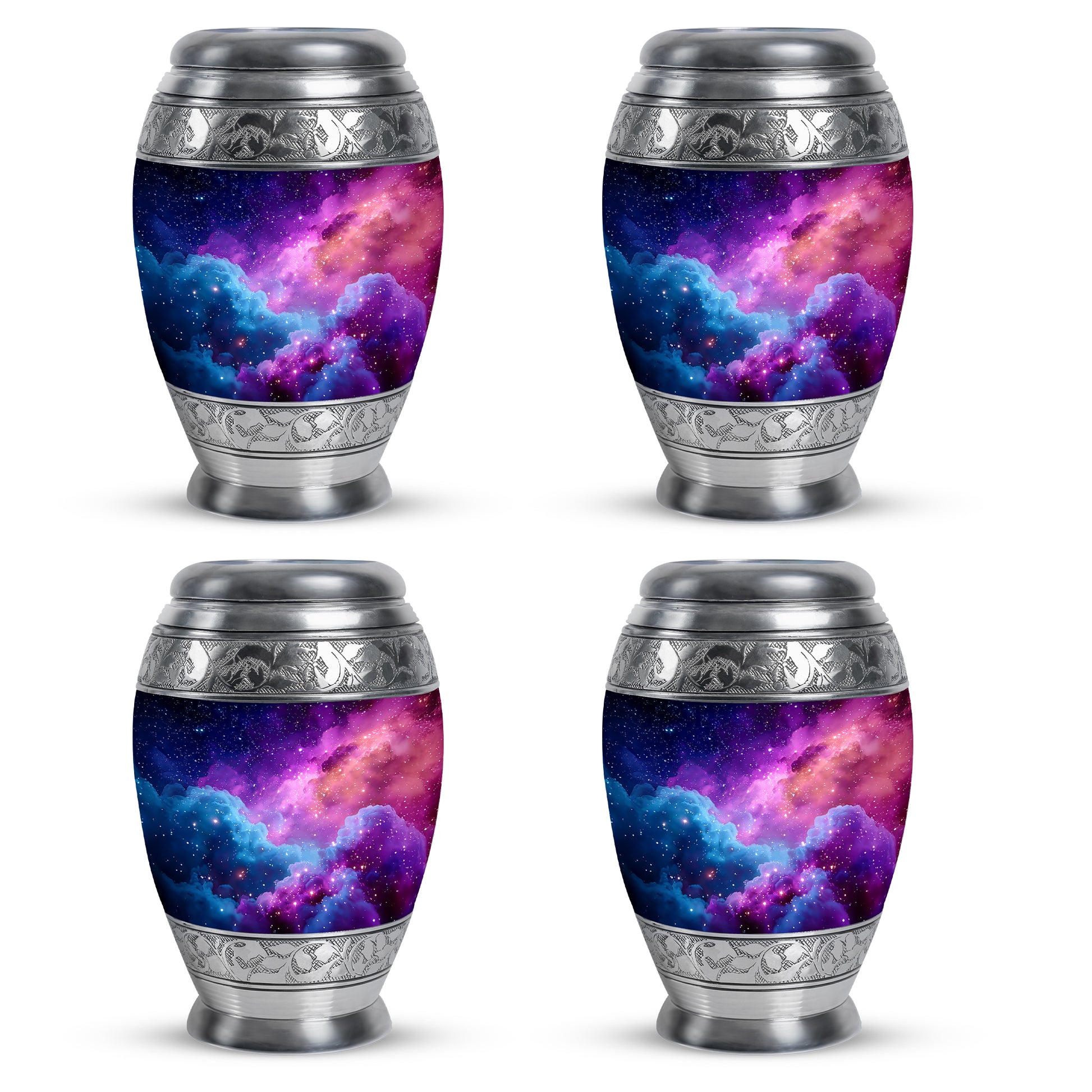 Navy Blue Galaxy Cremation Urn urn with complimentary velvet bag - regal galaxy design with crown-inspired accents - 10 inch aluminum urn for cremated remains