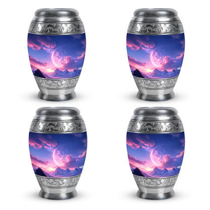Pastel Blue Galaxy Cremation Urn urn with complimentary velvet bag - ornate monarch-style galaxy relief on brushed aluminum - 10 inch aluminum urn for cremated remains