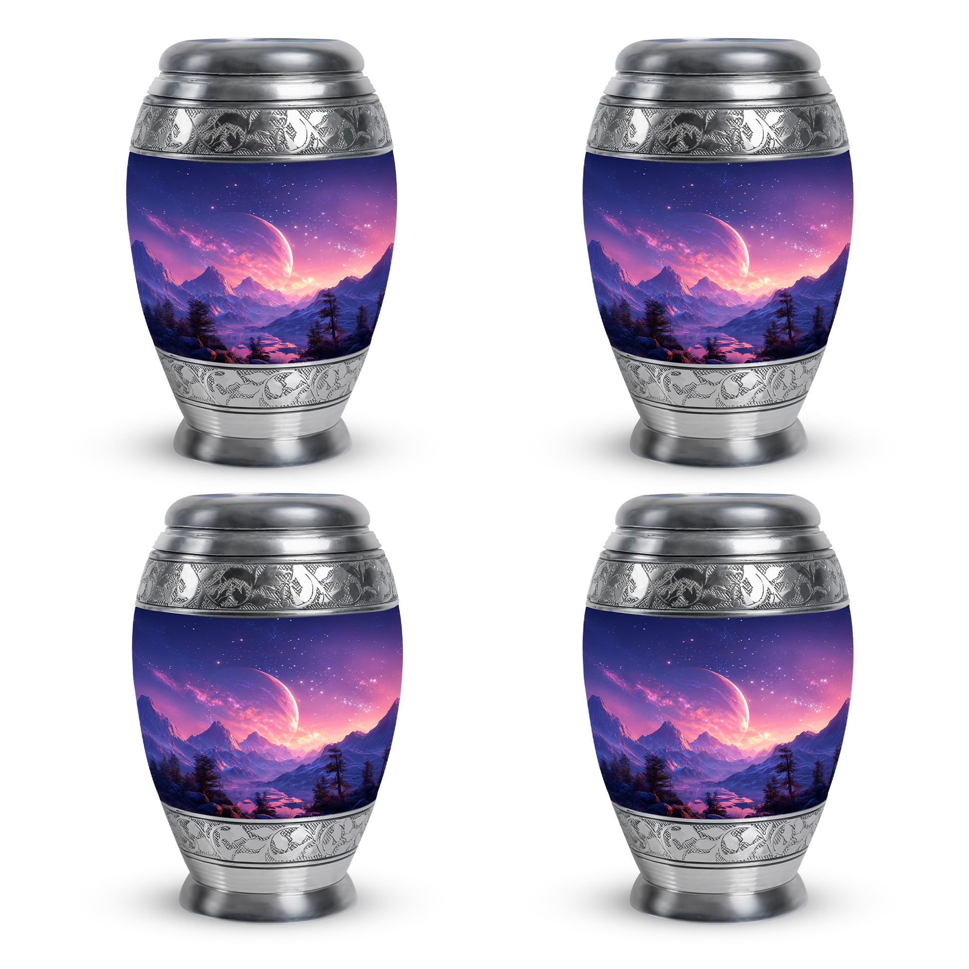 Indigo Galaxy Cremation Urn urn with complimentary velvet bag - regal galaxy design with crown-inspired accents - 10 inch aluminum urn for cremated remains