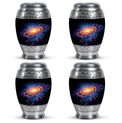 Ebony Galaxy Cremation Urn urn with complimentary velvet bag - ornate monarch-style galaxy relief on brushed aluminum - 10 inch aluminum urn for cremated remains