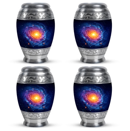 Twilight Blue Galaxy Cremation Urn urn with complimentary velvet bag - royal galaxy engraving with decorative scrollwork - 10 inch aluminum urn for cremated remains
