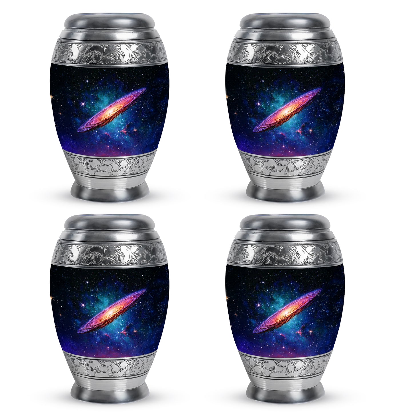 Deep Black Galaxy Cremation Urn urn with complimentary velvet bag - regal galaxy design with crown-inspired accents - 10 inch aluminum urn for cremated remains