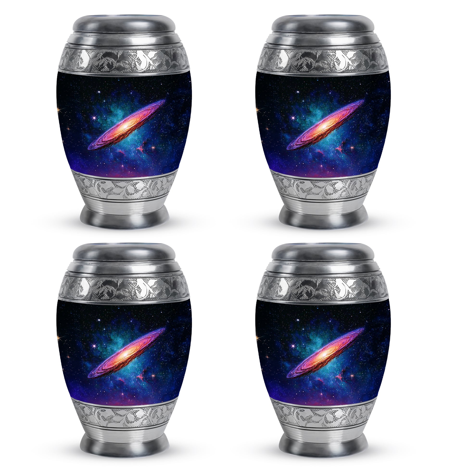Deep Black Galaxy Cremation Urn urn with complimentary velvet bag - regal galaxy design with crown-inspired accents - 10 inch aluminum urn for cremated remains