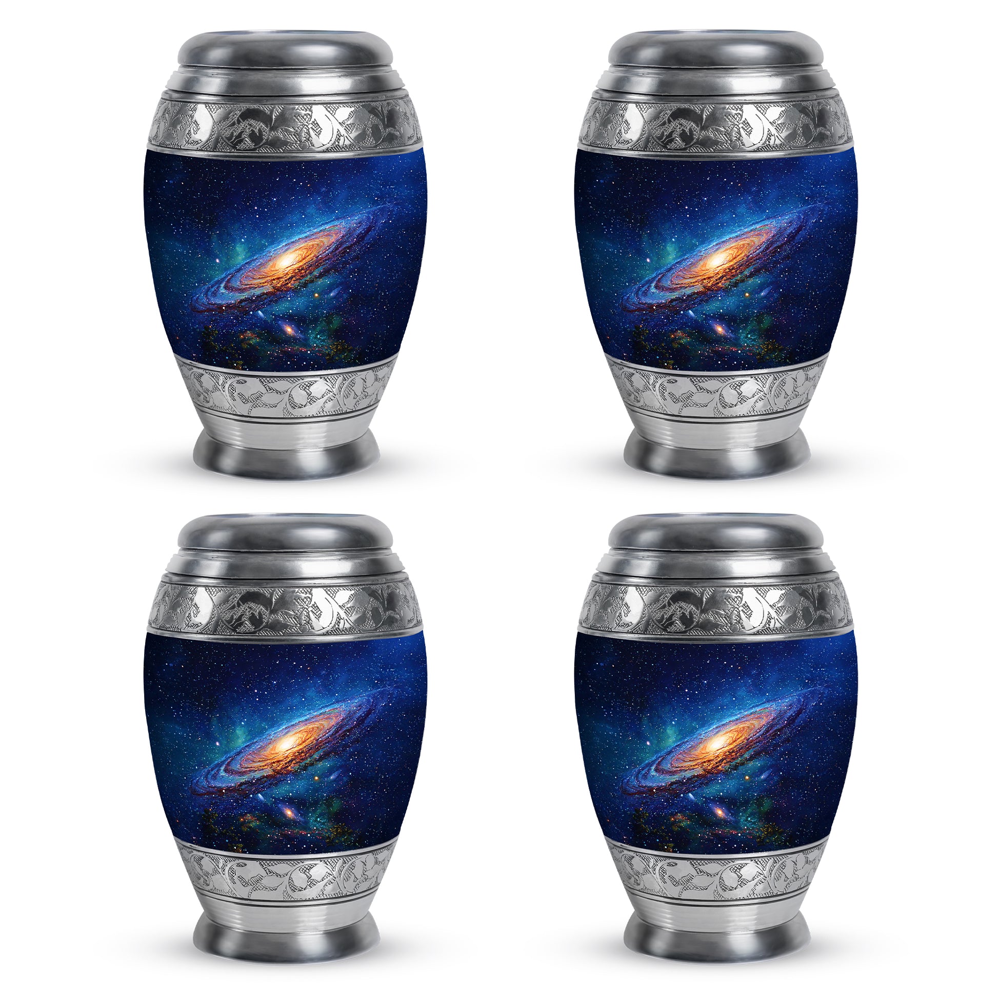 Icy Blue Galaxy Cremation Urn urn with complimentary velvet bag - regal galaxy design with crown-inspired accents - 10 inch aluminum urn for cremated remains