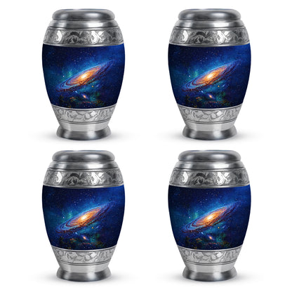 Icy Blue Galaxy Cremation Urn urn with complimentary velvet bag - regal galaxy design with crown-inspired accents - 10 inch aluminum urn for cremated remains