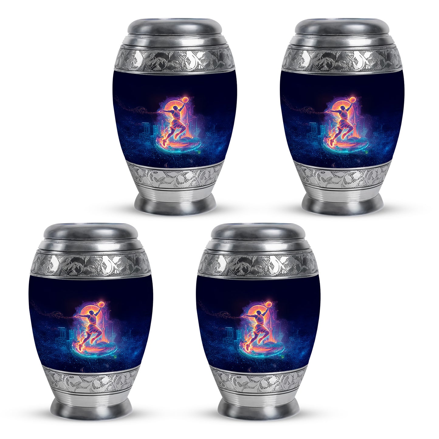 Jet Black Basketball Cremation Urn urn with complimentary velvet bag - regal basketball design with crown-inspired accents - 10 inch aluminum urn for cremated remains