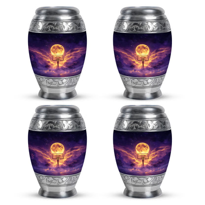 Cornflower Blue Basketball Cremation Urn urn with complimentary velvet bag - majestic basketball pattern with filigree border - 10 inch aluminum urn for cremated remains