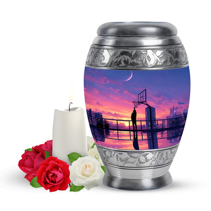 Lustrous Basketball Cremation Urns for Human Ashes - Blue 10-inch - Yatskia