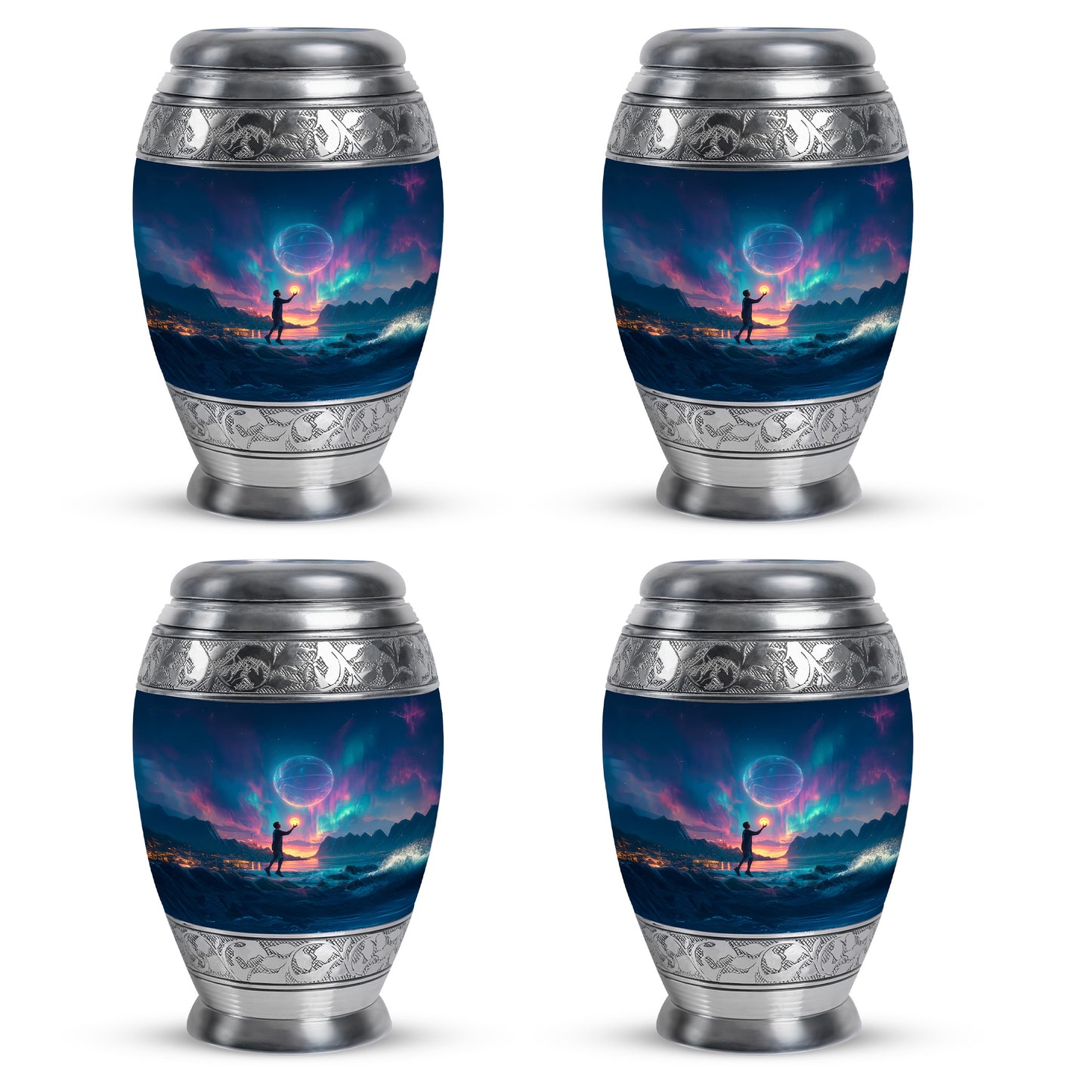 Dusty Blue Basketball Cremation Urn urn with complimentary velvet bag - regal basketball design with crown-inspired accents - 10 inch aluminum urn for cremated remains