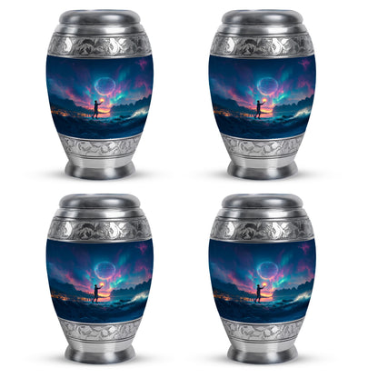Dusty Blue Basketball Cremation Urn urn with complimentary velvet bag - regal basketball design with crown-inspired accents - 10 inch aluminum urn for cremated remains