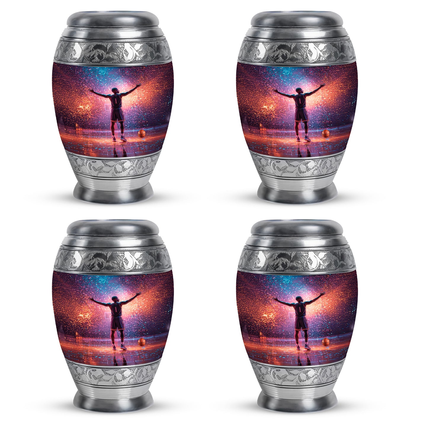 Slate Blue Basketball Cremation Urn urn with complimentary velvet bag - regal basketball design with crown-inspired accents - 10 inch aluminum urn for cremated remains