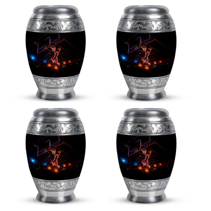 Midnight Black Basketball Cremation Urn urn with complimentary velvet bag - majestic basketball pattern with filigree border - 10 inch aluminum urn for cremated remains