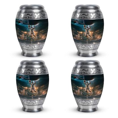 Mystic Teal Basketball Cremation Urn urn with complimentary velvet bag - royal basketball engraving with decorative scrollwork - 10 inch aluminum urn for cremated remains