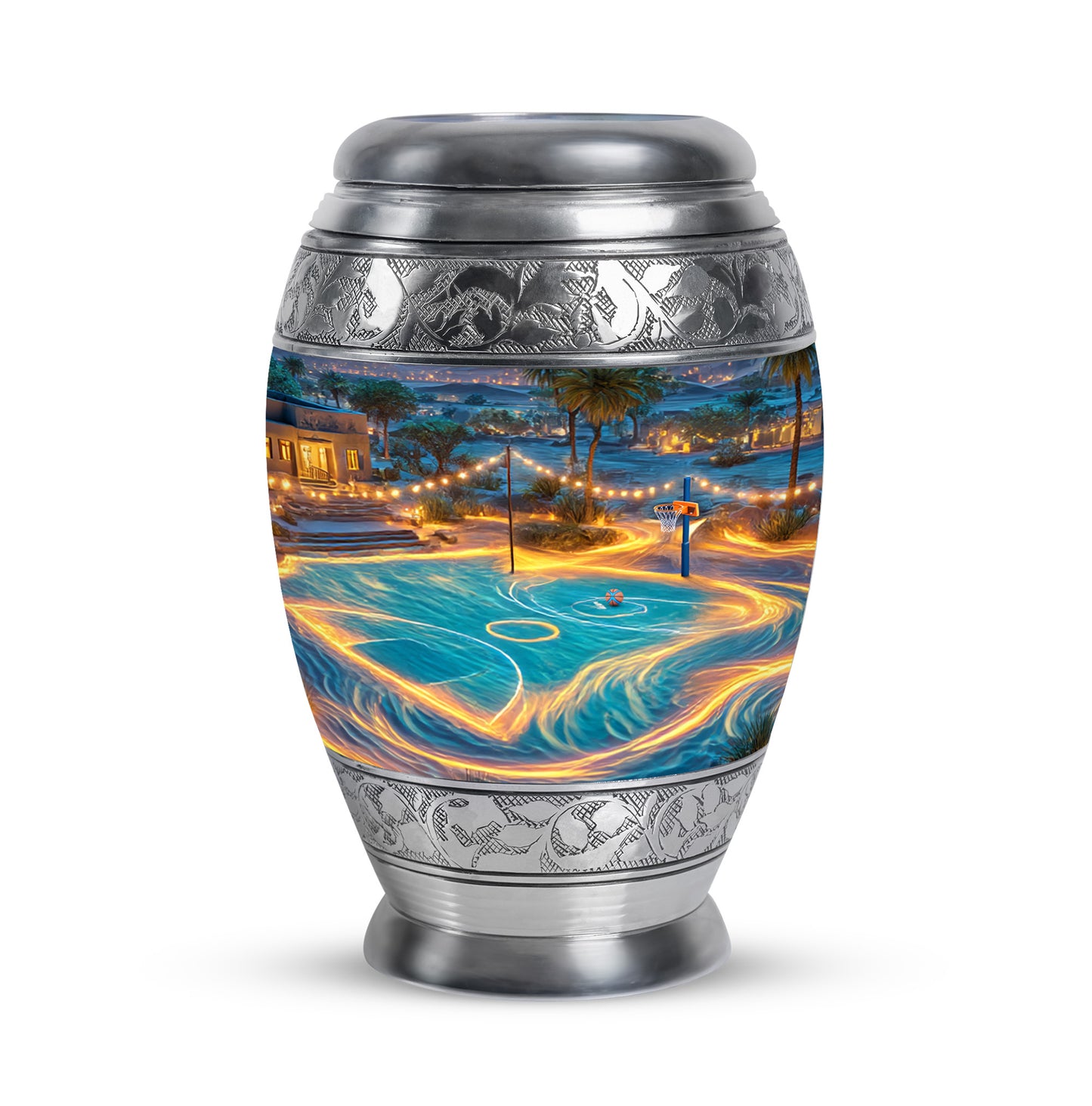 Blue Beloved Basketball Cremation Urns for Human Ashes - 10-inch, 200 cu in - Yatskia