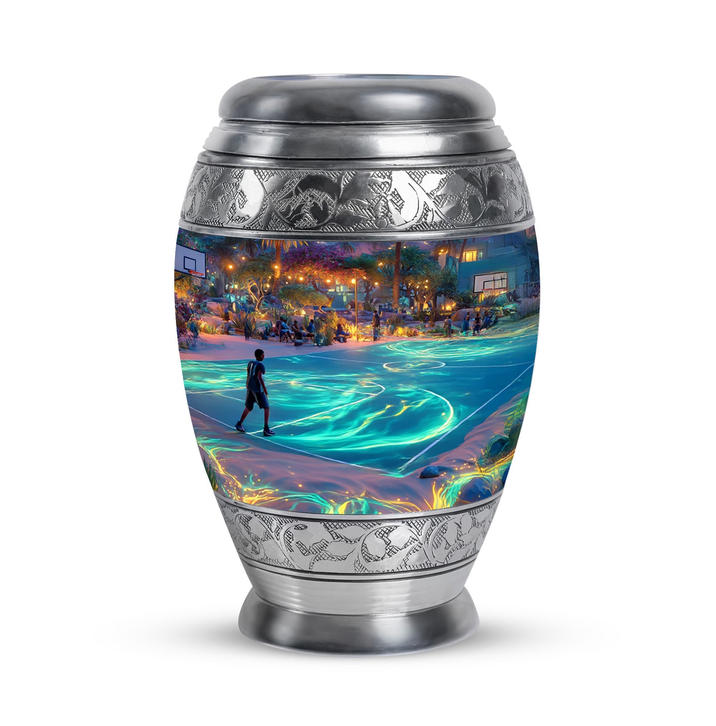 Hallowed Basketball Cremation Urns for Human Ashes - Blue 10-inch - Yatskia