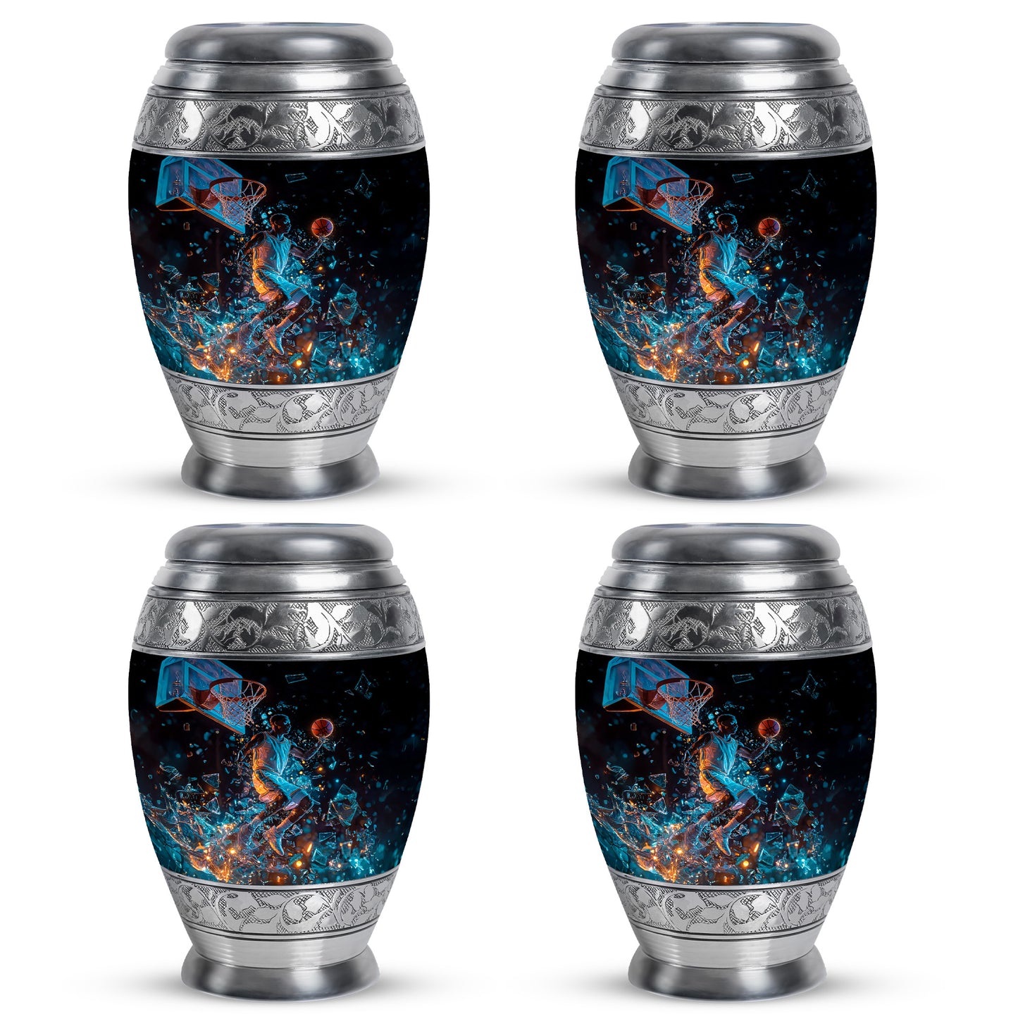 Ebony Basketball Cremation Urn urn with complimentary velvet bag - regal basketball design with crown-inspired accents - 10 inch aluminum urn for cremated remains