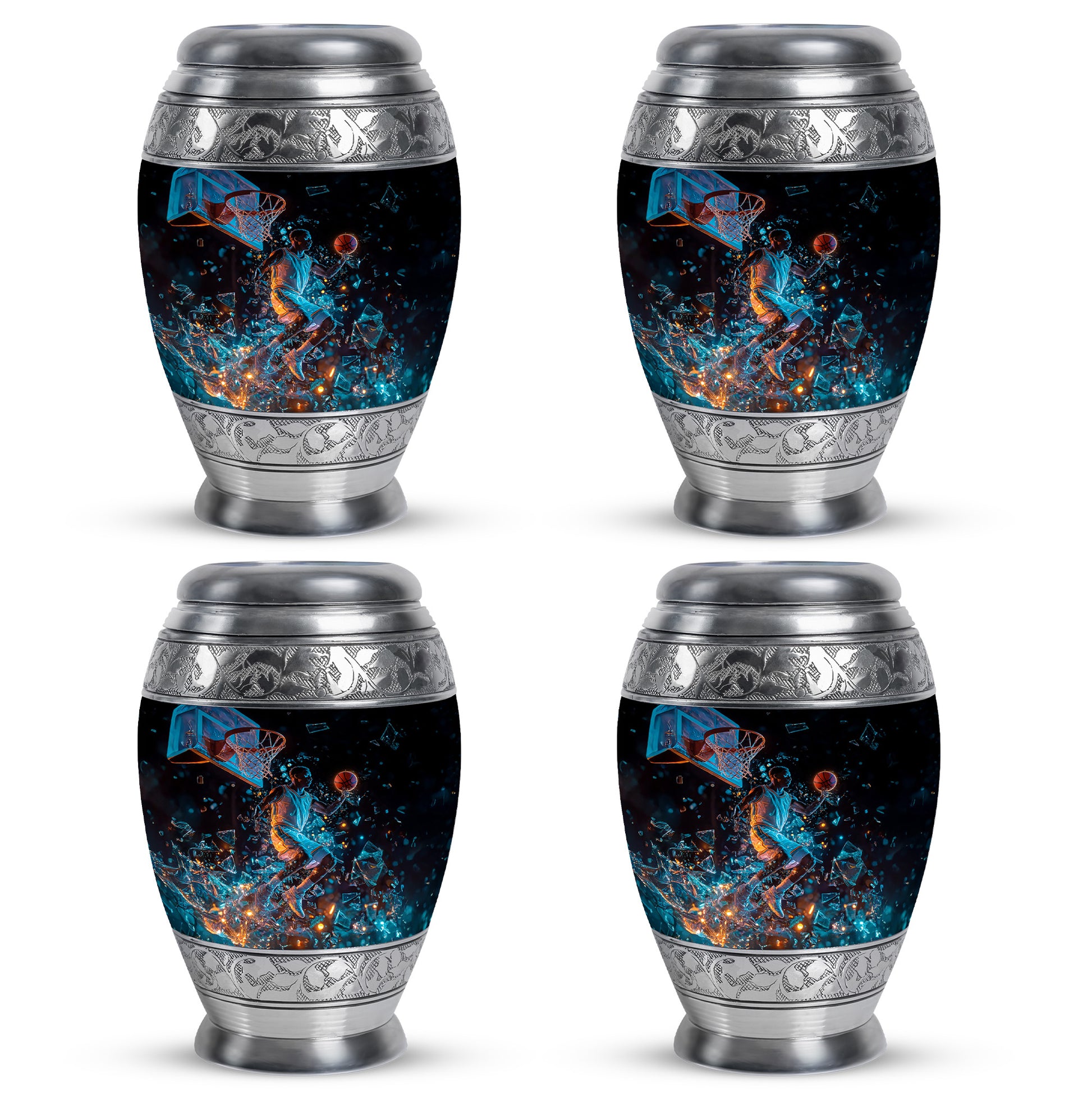 Ebony Basketball Cremation Urn urn with complimentary velvet bag - regal basketball design with crown-inspired accents - 10 inch aluminum urn for cremated remains