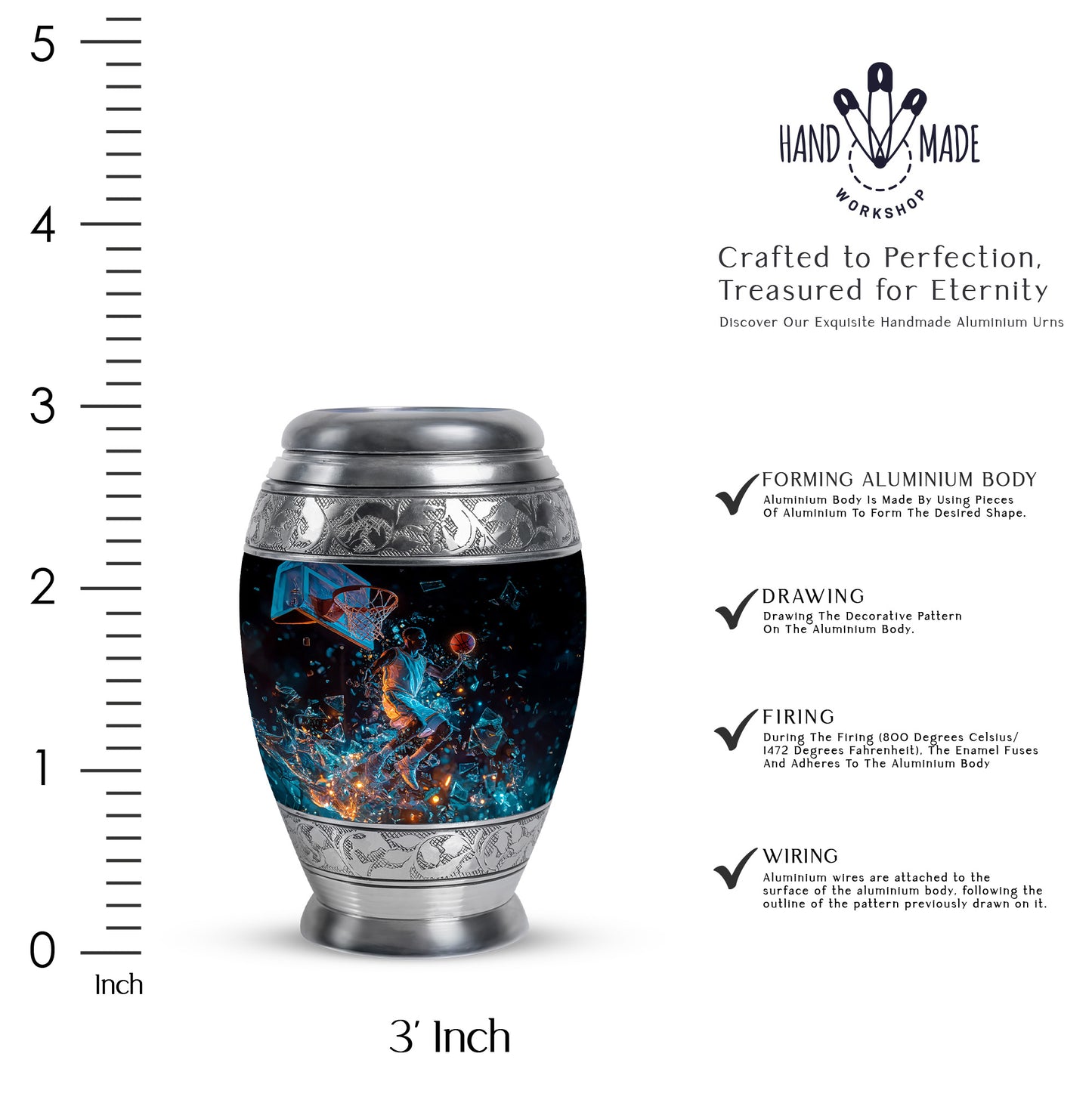 Jet Black Basketball Cremation Urn lifestyle display on memorial shelf - regal basketball design with crown-inspired accents - mini keepsake memorial for portion of cremation ashes