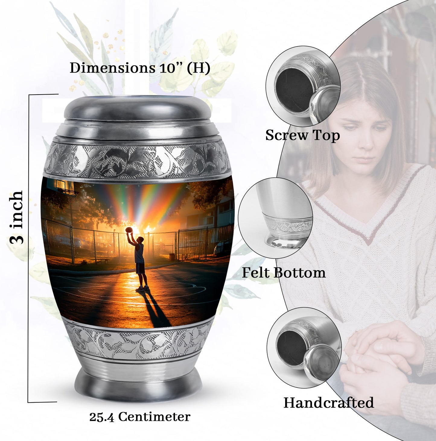 Amber Gold Basketball Cremation Urn lifestyle display on memorial shelf - regal basketball design with crown-inspired accents - mini keepsake memorial for portion of cremation ashes