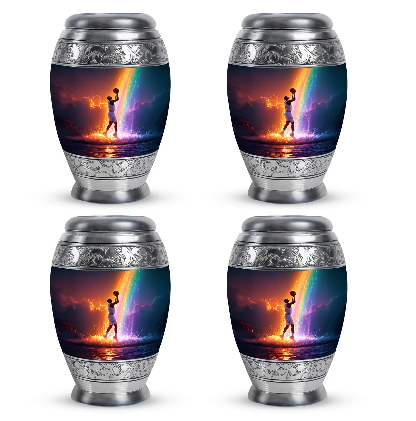 Deep Purple Basketball Cremation Urn urn with complimentary velvet bag - regal basketball design with crown-inspired accents - 10 inch aluminum urn for cremated remains