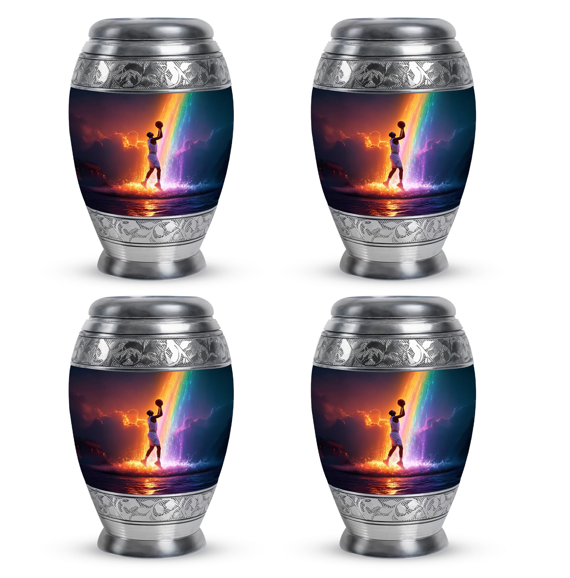 Deep Purple Basketball Cremation Urn urn with complimentary velvet bag - regal basketball design with crown-inspired accents - 10 inch aluminum urn for cremated remains
