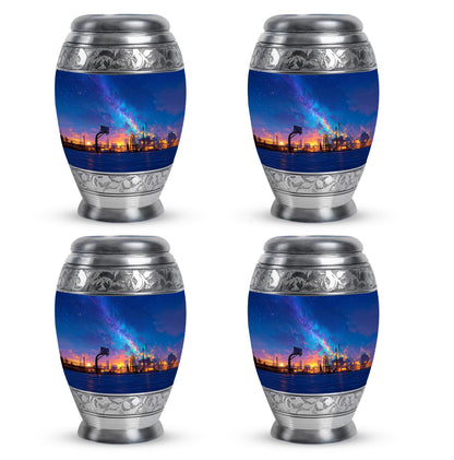 Cobalt Blue Basketball Cremation Urn urn with complimentary velvet bag - royal basketball engraving with decorative scrollwork - 10 inch aluminum urn for cremated remains