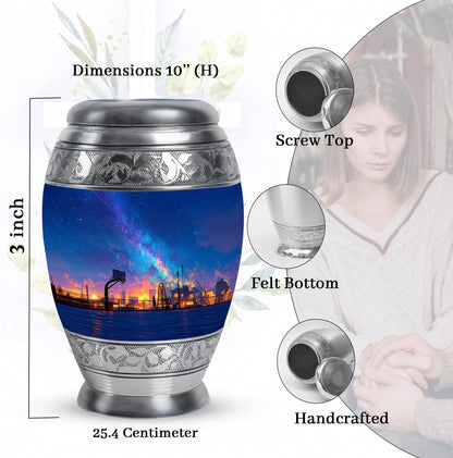 Azure Basketball Cremation Urn lifestyle display on memorial shelf - regal basketball design with crown-inspired accents - mini keepsake memorial for portion of cremation ashes