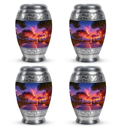 Misty Blue Basketball Cremation Urn urn with complimentary velvet bag - ornate monarch-style basketball relief on brushed aluminum - 10 inch aluminum urn for cremated remains