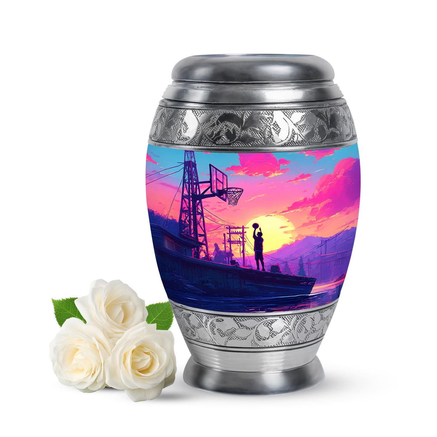 Stunning Blue Basketball Sanctuary Urn for Human Ashes - 10-inch, 200 cu in - Yatskia