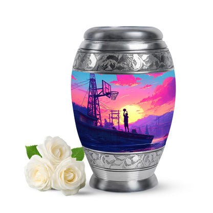 Stunning Blue Basketball Sanctuary Urn for Human Ashes - 10-inch, 200 cu in - Yatskia