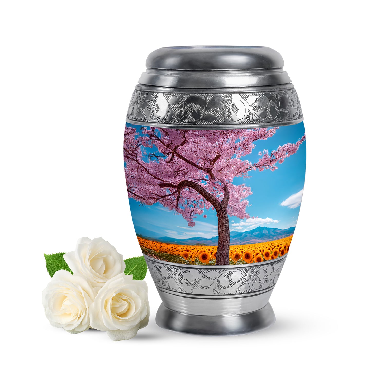 Blue Cherry Blossom Comfort Cremation Urns for Human Ashes - 10-inch, 200 cu in - Yatskia