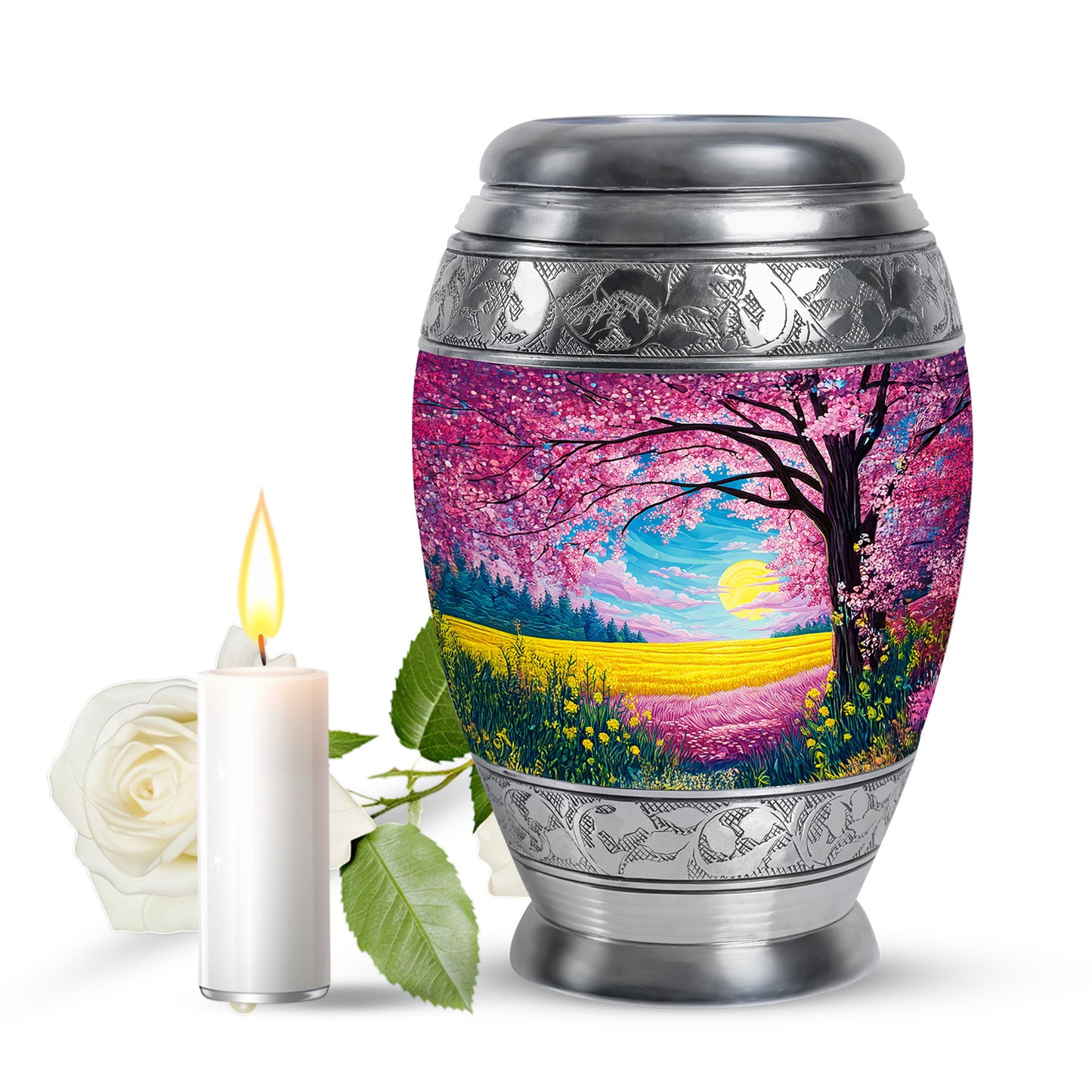 Personalized Elegant Cherry Blossom Cremation Urns - Pink 10-inch, 200 cu in - Yatskia