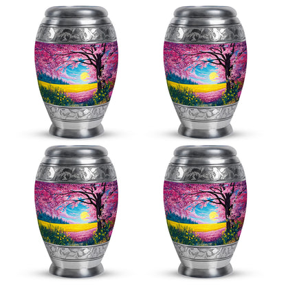 Pastel Pink Cherry Blossom Cremation Urn urn with complimentary velvet bag - regal cherry blossom design with crown-inspired accents - 10 inch aluminum urn for cremated remains