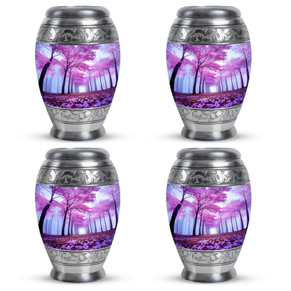 Pastel Blue Cherry Blossom Cremation Urn urn with complimentary velvet bag - ornate monarch-style cherry blossom relief on brushed aluminum - 10 inch aluminum urn for cremated remains