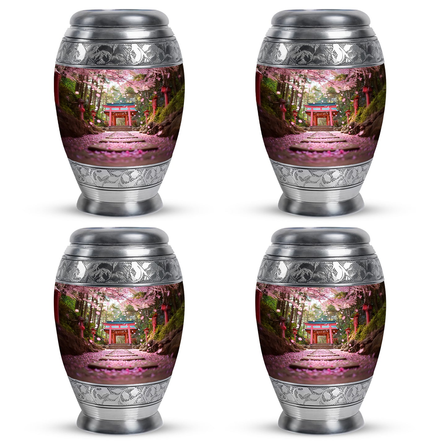Champagne Gold Cherry Blossom Cremation Urn urn with complimentary velvet bag - ornate monarch-style cherry blossom relief on brushed aluminum - 10 inch aluminum urn for cremated remains