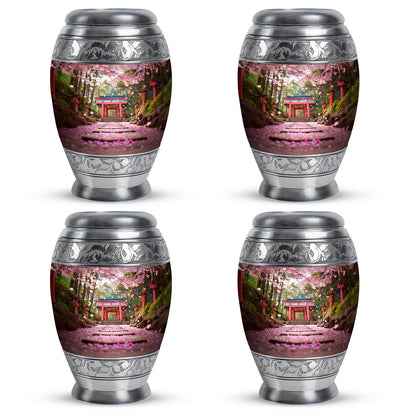 Champagne Gold Cherry Blossom Cremation Urn urn with complimentary velvet bag - ornate monarch-style cherry blossom relief on brushed aluminum - 10 inch aluminum urn for cremated remains