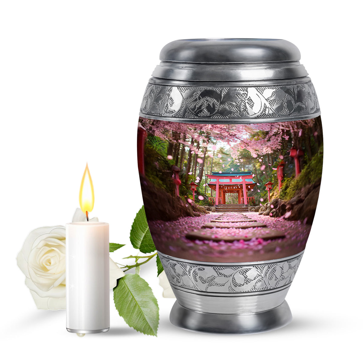Gold Serene Cherry Blossom Memorial Urn for Ashes - Yatskia