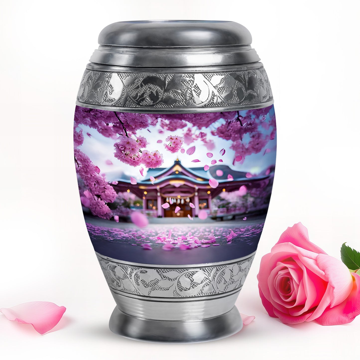 Luminous Pink Cherry Blossom Keepsake Urn for Human Ashes - 10-inch, 200 cu in - Yatskia