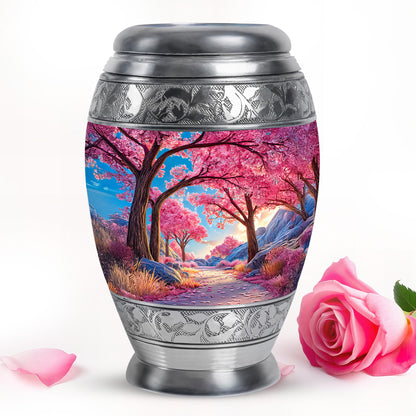 Personalized Refined Cherry Blossom Cremation Urns - Blue 10-inch, 200 cu in - Yatskia