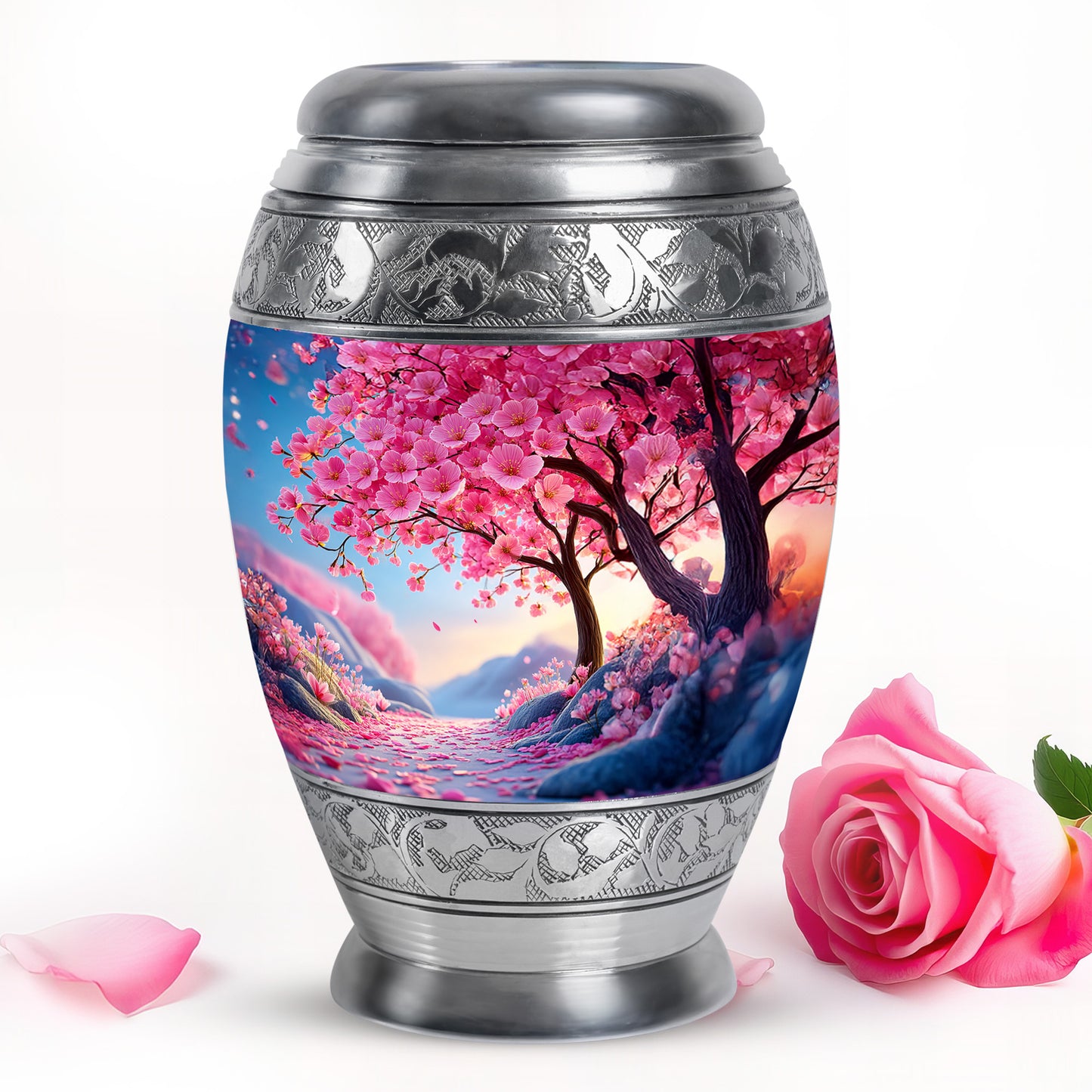 Divine Pink Cherry Blossom Cremation Urn for Ashes - 10-inch, 200 cu in - Yatskia