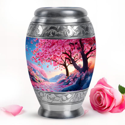 Divine Pink Cherry Blossom Cremation Urn for Ashes - 10-inch, 200 cu in - Yatskia