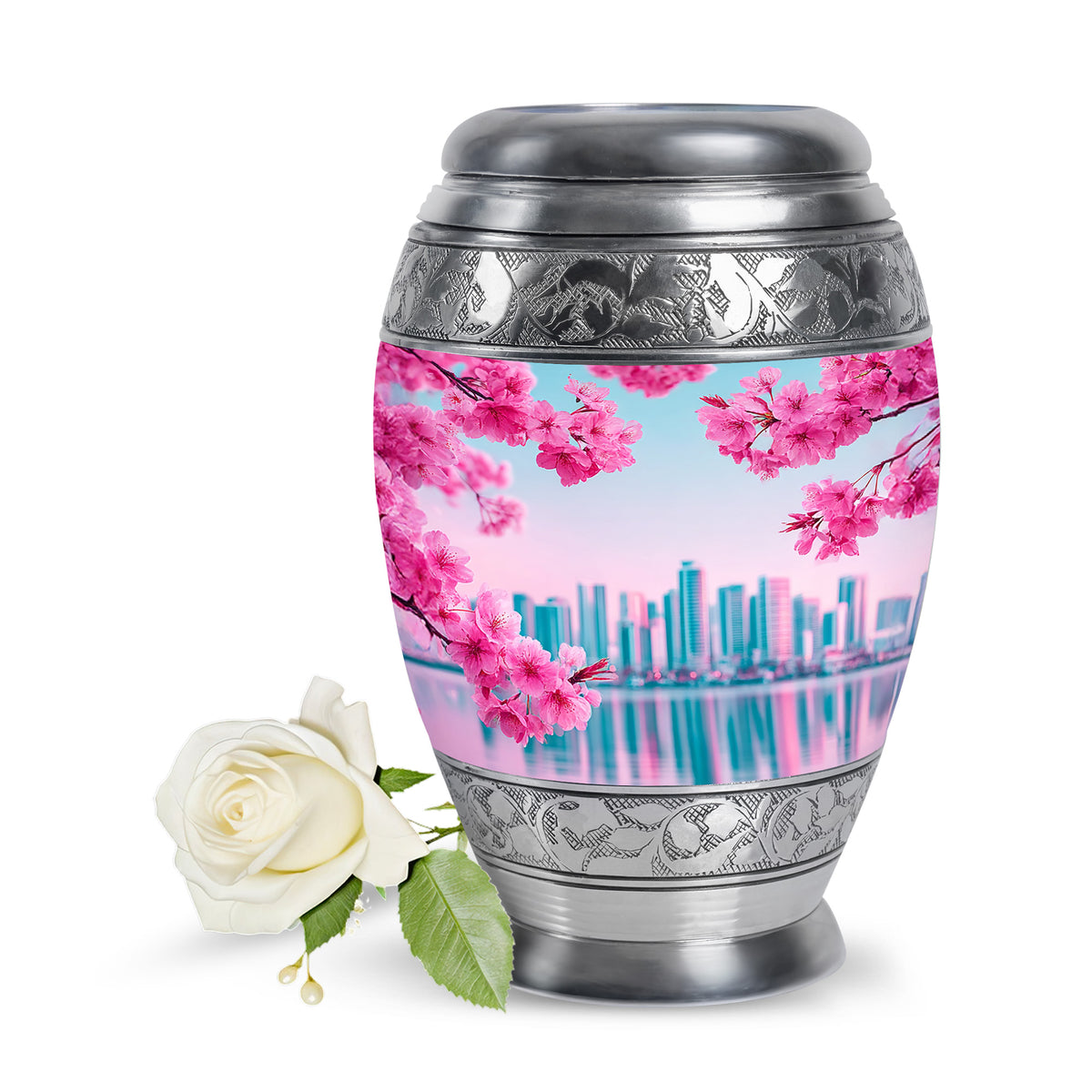 Personalized Teal Sovereign Cherry Blossom Cremation Urns for Human Ashes - Yatskia